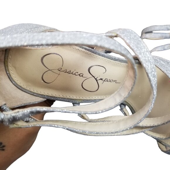 Jessica Simpson silver chunky heel glitter formal sandals size 7 - Picture 9 of 12